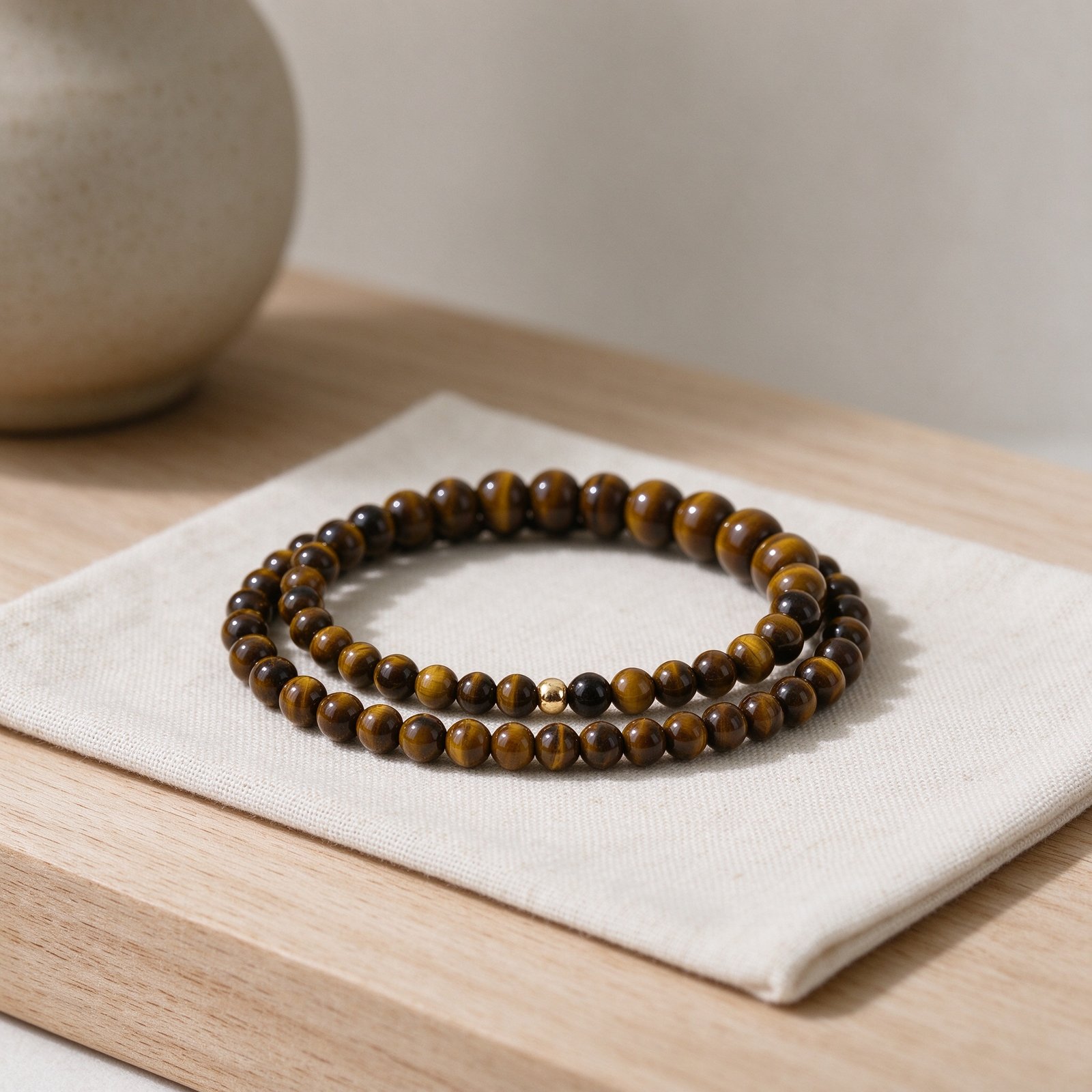 Tiger eye stacking bracelet with gold spacer beads